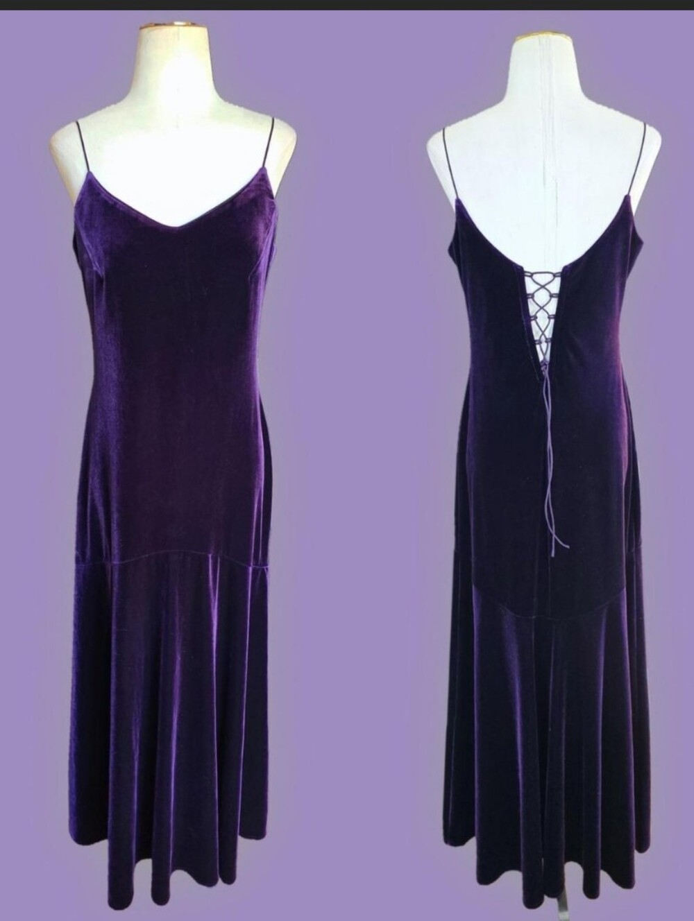 💜🖤90's Gothic Hillard & Hanson Deep Purple Velvet Fairy Grunge Maxi Dress